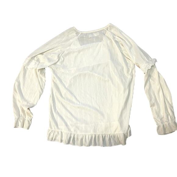 Y2K Flowy Ruffled Long sleeve off white top with black bows size XL - Picture 6 of 8